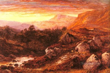  Benjamin Lienzo - El valle del paisaje del norte de Gales Lleder Benjamin Williams Leader Mountain